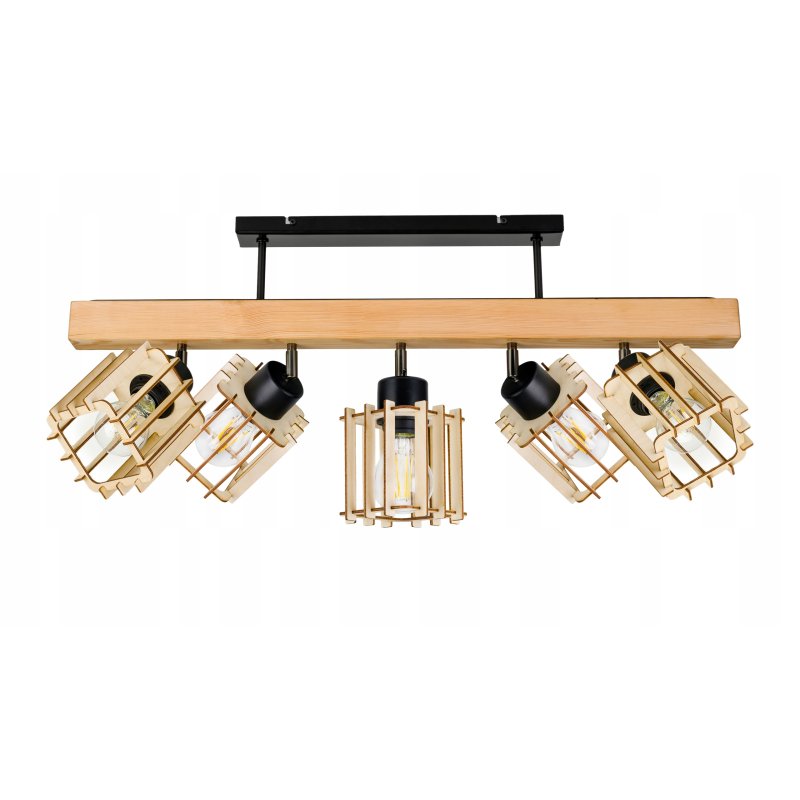 LAMPA drewniana belka sufitowa ŻYRANDOL PLAFON LOFT CZARNY na 5x KLOSZ E27