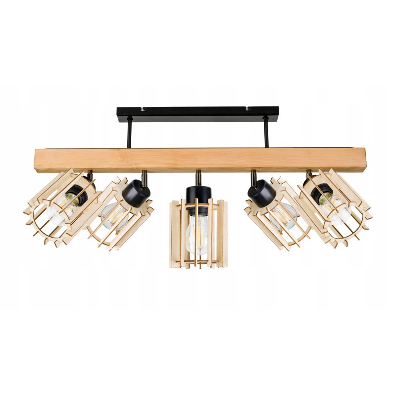 LAMPA drewniana belka sufitowa ŻYRANDOL PLAFON LOFT CZARNY na 5x KLOSZ E27