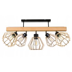 LAMPA drewniana belka sufitowa ŻYRANDOL PLAFON LOFT CZARNY na 5x KLOSZ E27