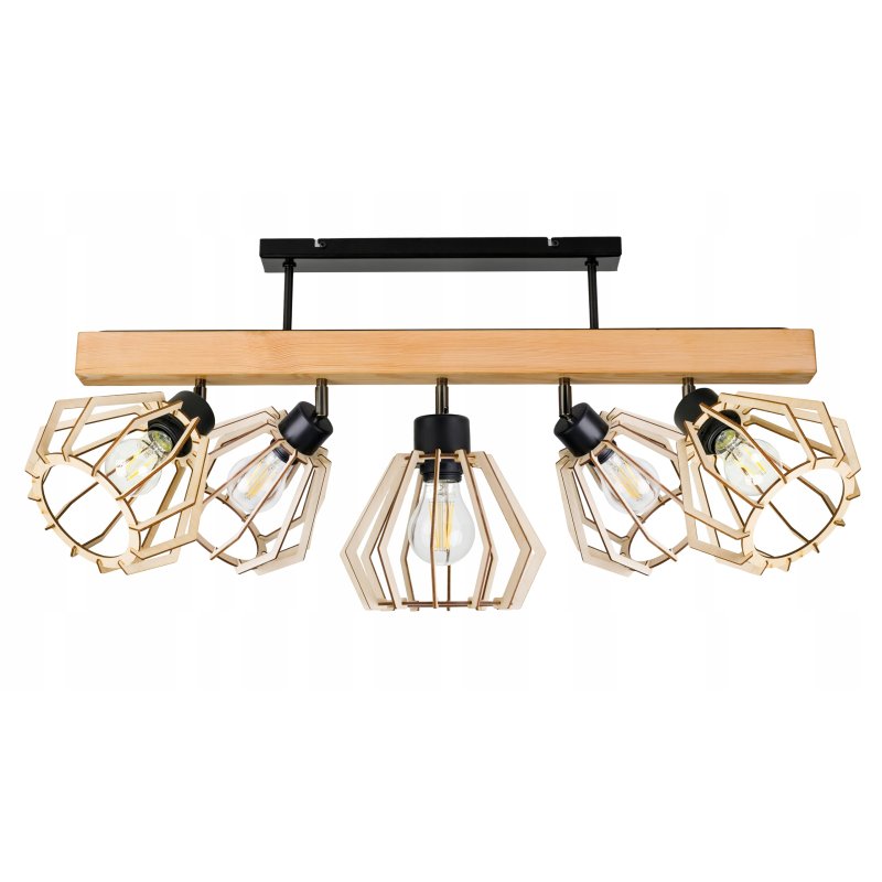 LAMPA drewniana belka sufitowa ŻYRANDOL PLAFON LOFT CZARNY na 5x KLOSZ E27