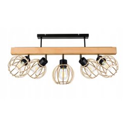 LAMPA drewniana belka sufitowa ŻYRANDOL PLAFON LOFT CZARNY na 5x KLOSZ E27