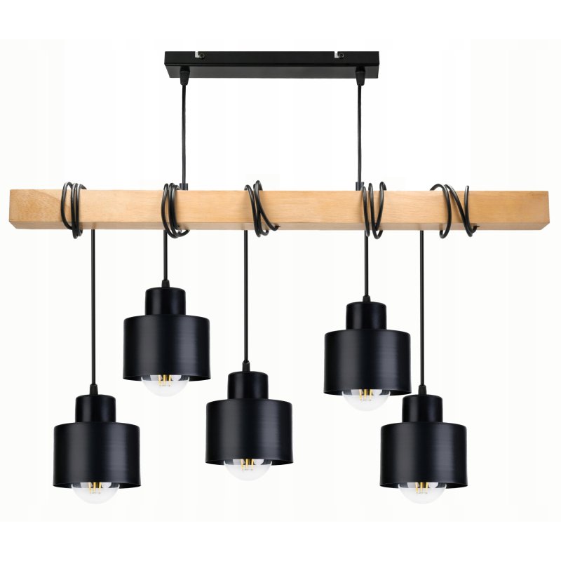 LAMPA drewniana belka wisząca sufitowa ŻYRANDOL ZWIS KUBEK adex 5x E27