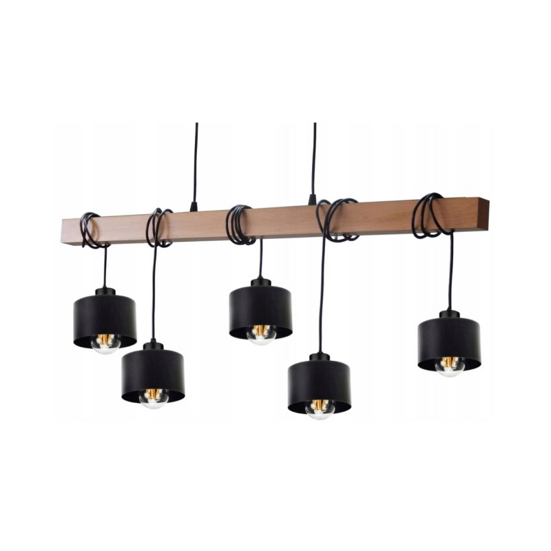 LAMPA drewniana belka wisząca sufitowa ŻYRANDOL ZWIS KUBEK adex 5x E27