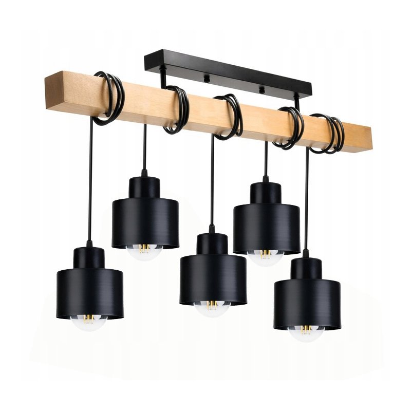 LAMPA drewniana belka wisząca sufitowa ŻYRANDOL ZWIS KUBEK adex 5x E27