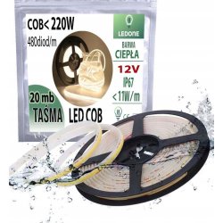 TAŚMA LED COB 12V 11w/m IP67 NEON linia CIEPŁA termococon wodoodporna 20MB