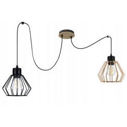 LAMPA sufitowa wisząca ZWIS Loft na klosz metal drewno PAJĄK na 2xE27