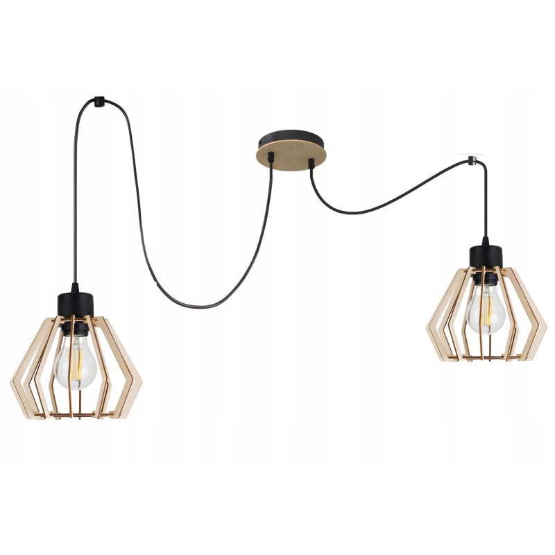 LAMPA sufitowa wisząca ZWIS Loft na klosz metal drewno PAJĄK na 2xE27