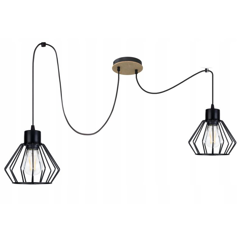 LAMPA sufitowa wisząca ZWIS Loft na klosz metal drewno PAJĄK na 2xE27