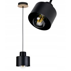 LAMPA wisząca sufitowa ŻYRANDOL zwis KUBEK metal CZARNY + DREWNO na 1x E27