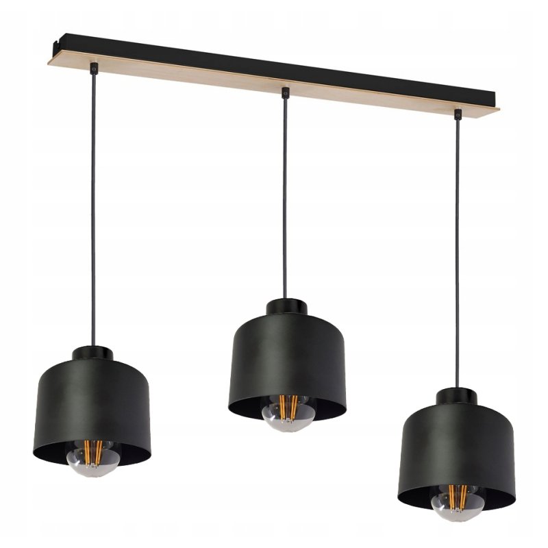 Lampa wisząca zwis żyrandol sufitowa LOFT klosz KUBEK metal Drewno na 3 E27
