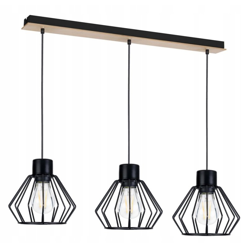 Lampa wisząca zwis żyrandol sufitowa LOFT klosz BRYLANT metal Drewno 3x E27