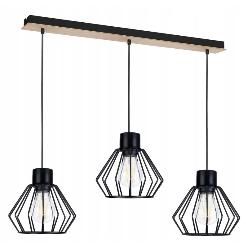 Lampa wisząca zwis żyrandol sufitowa LOFT klosz BRYLANT metal Drewno 3x E27