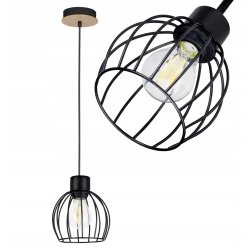 LAMPA wisząca sufitowa ŻYRANDOL zwis KULA metal CZARNY + DREWNO na 1x E27