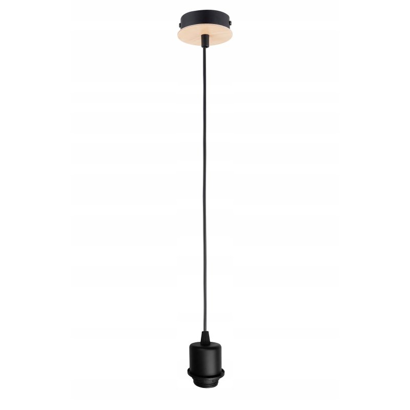 LAMPA wisząca sufitowa ŻYRANDOL zwis KULA metal CZARNY + DREWNO na 1x E27