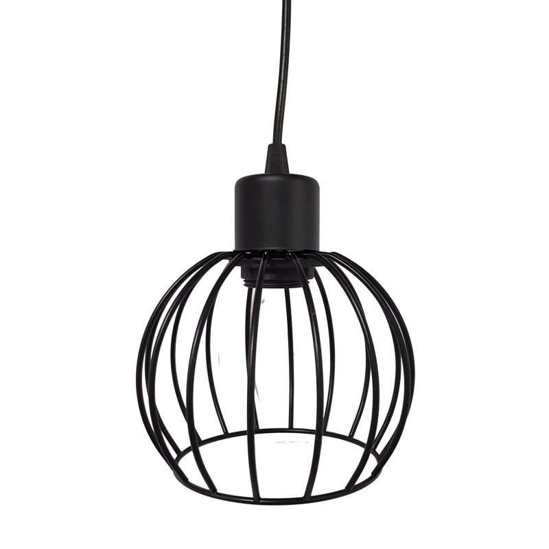 LAMPA wisząca sufitowa ŻYRANDOL zwis KULA metal CZARNY + DREWNO na 1x E27
