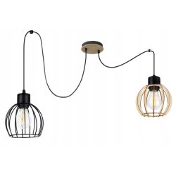 LAMPA sufitowa wisząca ZWIS Loft na klosz metal drewno PAJĄK na 2xE27