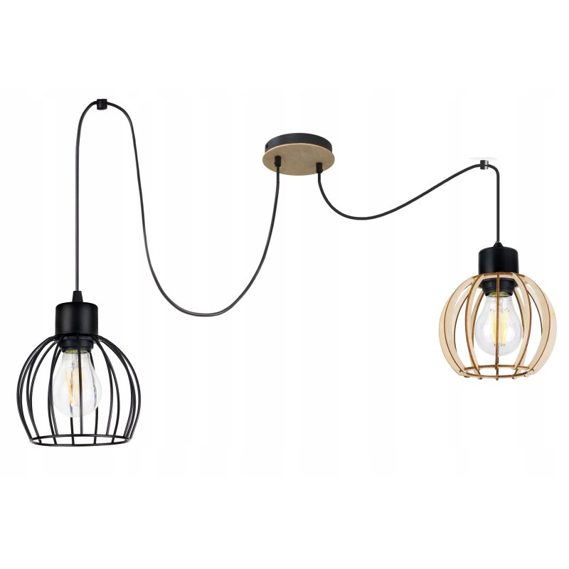 LAMPA sufitowa wisząca ZWIS Loft na klosz metal drewno PAJĄK na 2xE27