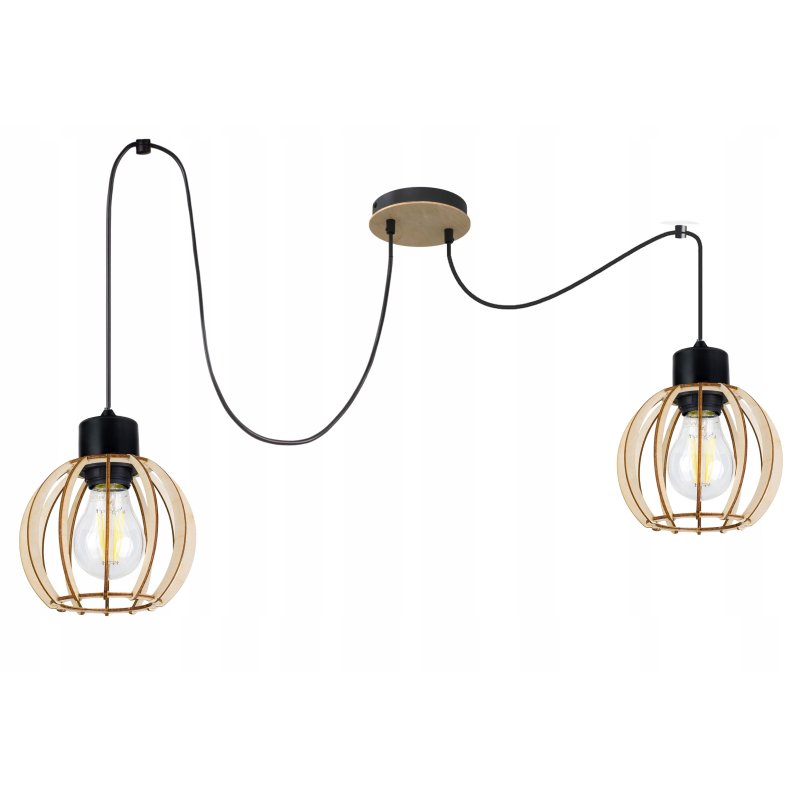 LAMPA sufitowa wisząca ZWIS Loft na klosz metal drewno PAJĄK na 2xE27