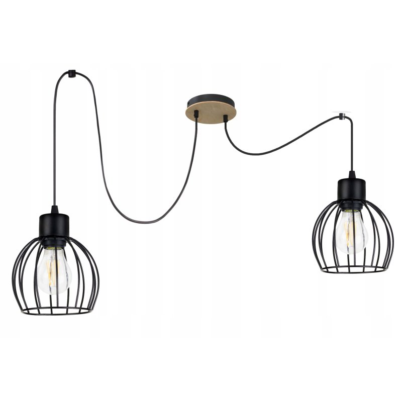 LAMPA sufitowa wisząca ZWIS Loft na klosz metal drewno PAJĄK na 2xE27