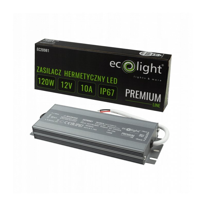 ZASILACZ HERMETYCZNY PREMIUM 12V 120W 10A wodoodporny IP67 do LED 3lata gw