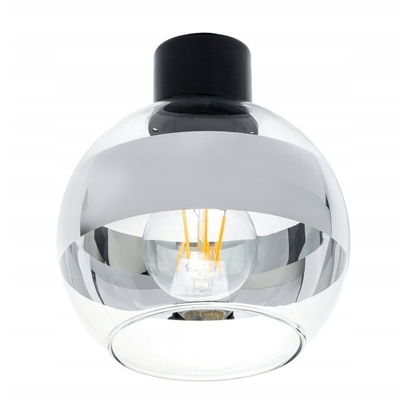 LAMPA sufitowa PLAFON ŻYRANDOL WYSOKI stały na E27 KULA Szklana chrom clear