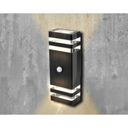Kinkiet Ogrodowy ścienny Elewacyjny na 2x GU10 Czarny IP44 Lampa zew. z PIR