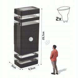 Kinkiet Ogrodowy ścienny Elewacyjny na 2x GU10 Czarny IP44 Lampa zew. z PIR