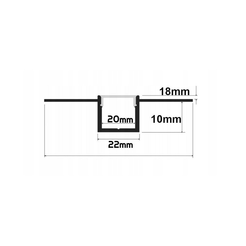 PROFIL aluminiowy XL szeroki 20mm do taśm led karton-gips 2m transparentny