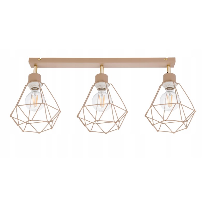LAMPA WISZĄCA SUFITOWA PLAFON ŻYRANDOL RUCH DIAMENT 3x E27 KASZMIR beż ecru