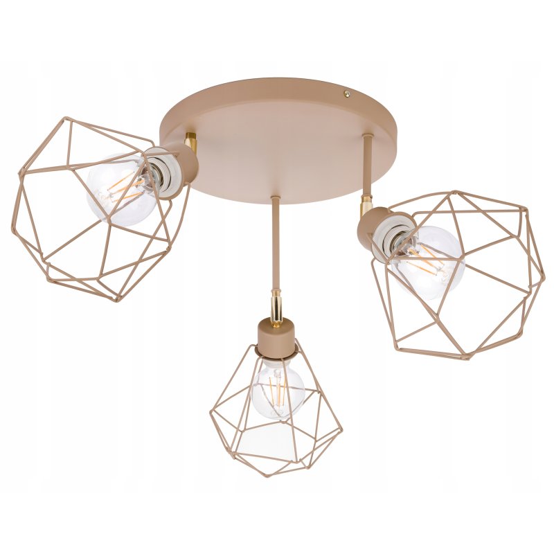 LAMPA WISZĄCA SUFITOWA PLAFON ŻYRANDOL RUCH DIAMENT 3x E27 KASZMIR beż ecru
