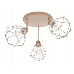 LAMPA WISZĄCA SUFITOWA PLAFON ŻYRANDOL RUCH DIAMENT 3x E27 KASZMIR beż ecru