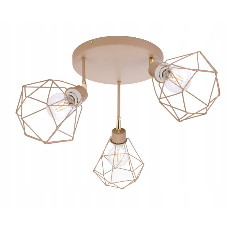 LAMPA WISZĄCA SUFITOWA PLAFON ŻYRANDOL RUCH DIAMENT 3x E27 KASZMIR beż ecru