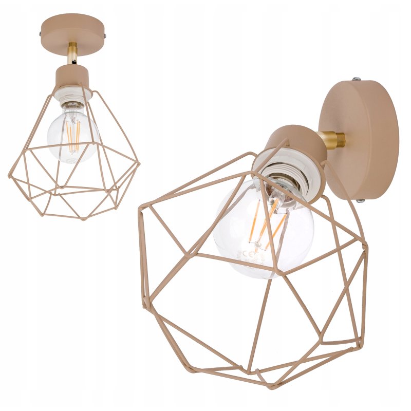 LAMPA sufitowa KINKIET ścienny regulowany E27 drut DIAMENT KASZMIR beż ecru