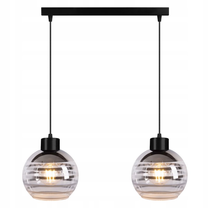 Lampa wisząca sufitowa ZWIS belka na 2x E27 szklany klosz kula paski