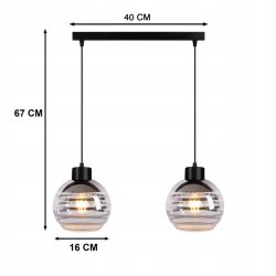 Lampa wisząca sufitowa ZWIS belka na 2x E27 szklany klosz kula paski