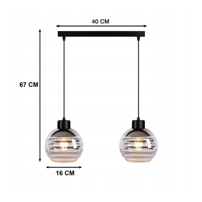 Lampa wisząca sufitowa ZWIS belka na 2x E27 szklany klosz kula paski