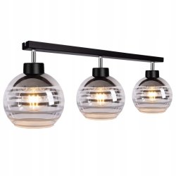 Lampa sufitowa wisząca PLAFON regulowany na 3x E27 klosz szklana KULA paski