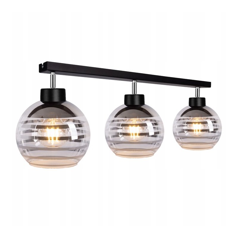 Lampa sufitowa wisząca PLAFON regulowany na 3x E27 klosz szklana KULA paski