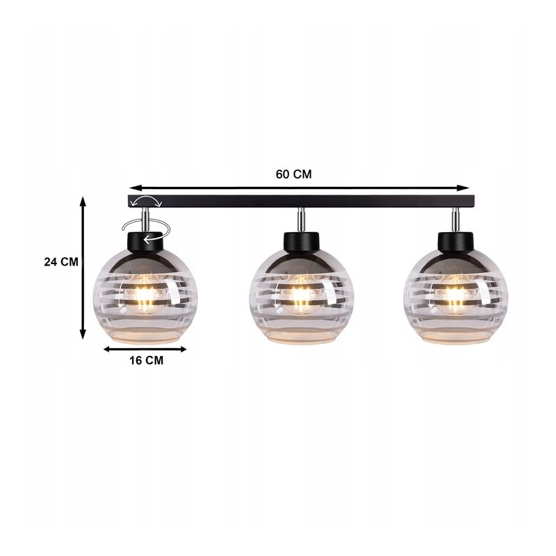 Lampa sufitowa wisząca PLAFON regulowany na 3x E27 klosz szklana KULA paski