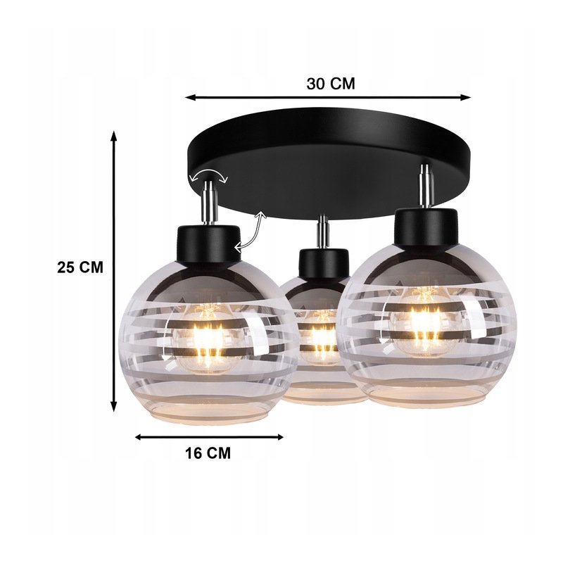 Lampa sufitowa wisząca PALFON regulowany na 3x E27 klosz szklana kula paski