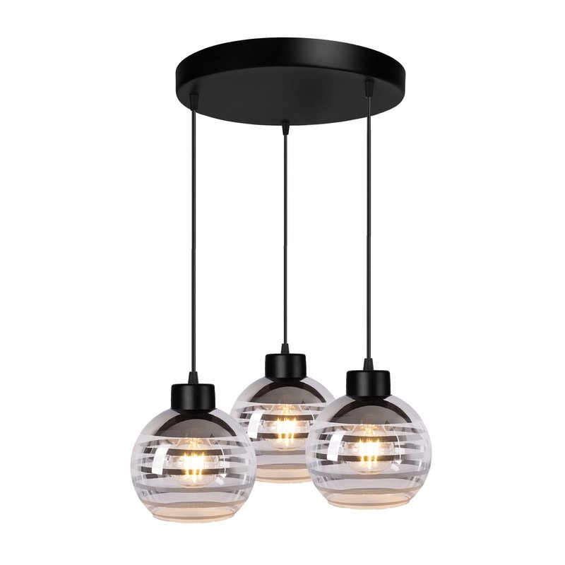 Lampa wisząca sufitowa żyrandol ZWIS na 3x E27 szklany klosz kula paski
