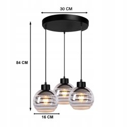 Lampa wisząca sufitowa żyrandol ZWIS na 3x E27 szklany klosz kula paski