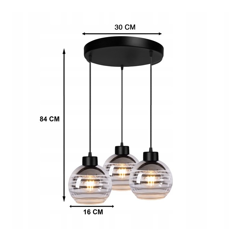 Lampa wisząca sufitowa żyrandol ZWIS na 3x E27 szklany klosz kula paski