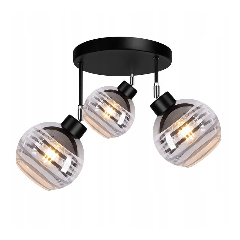 Lampa sufitowa wisząca PLAFON regulowany na 3x E27 klosz szklana KULA paski
