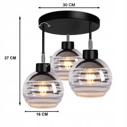 Lampa sufitowa wisząca PLAFON regulowany na 3x E27 klosz szklana KULA paski
