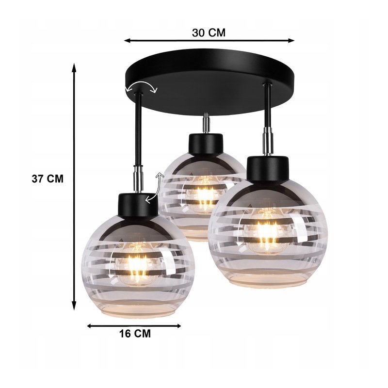 Lampa sufitowa wisząca PLAFON regulowany na 3x E27 klosz szklana KULA paski