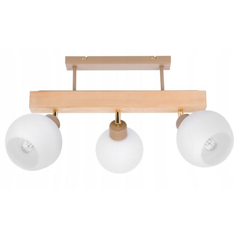 LAMPA drewniana belka sufitowa ŻYRANDOL PLAFON KLOSZ KULA E27 KASZMIR beż