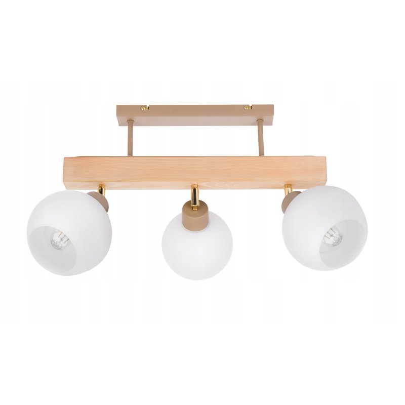 LAMPA drewniana belka sufitowa ŻYRANDOL PLAFON KLOSZ KULA E27 KASZMIR beż