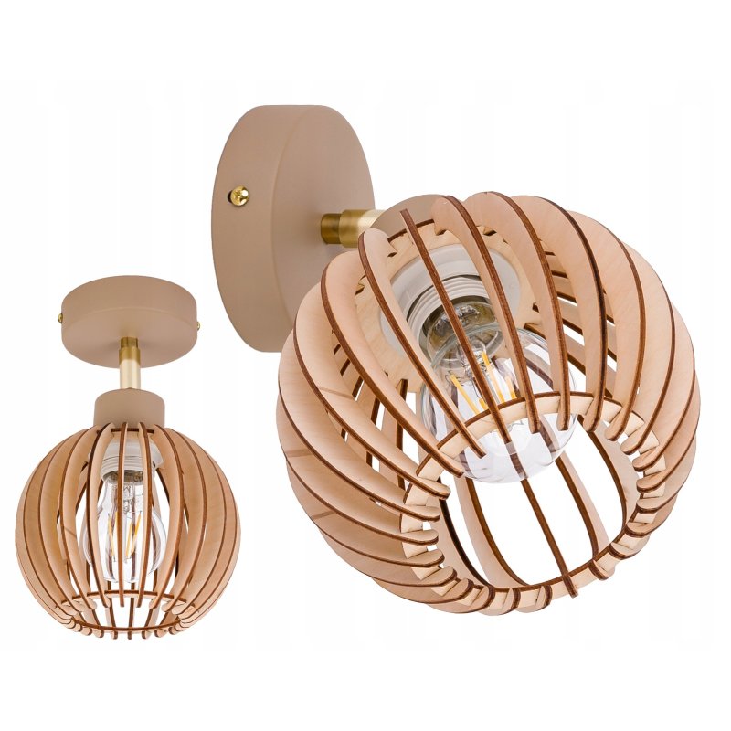 LAMPA sufitowa KINKIET ścienny regulowany E27 KASZMIR beż ecru klosz DREWNO