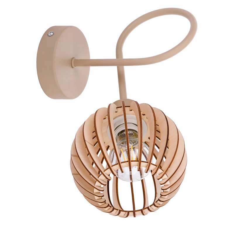 LAMPA sufitowa KINKIET ścienny stały na E27 KASZMIR beż ecru klosz DREWNO